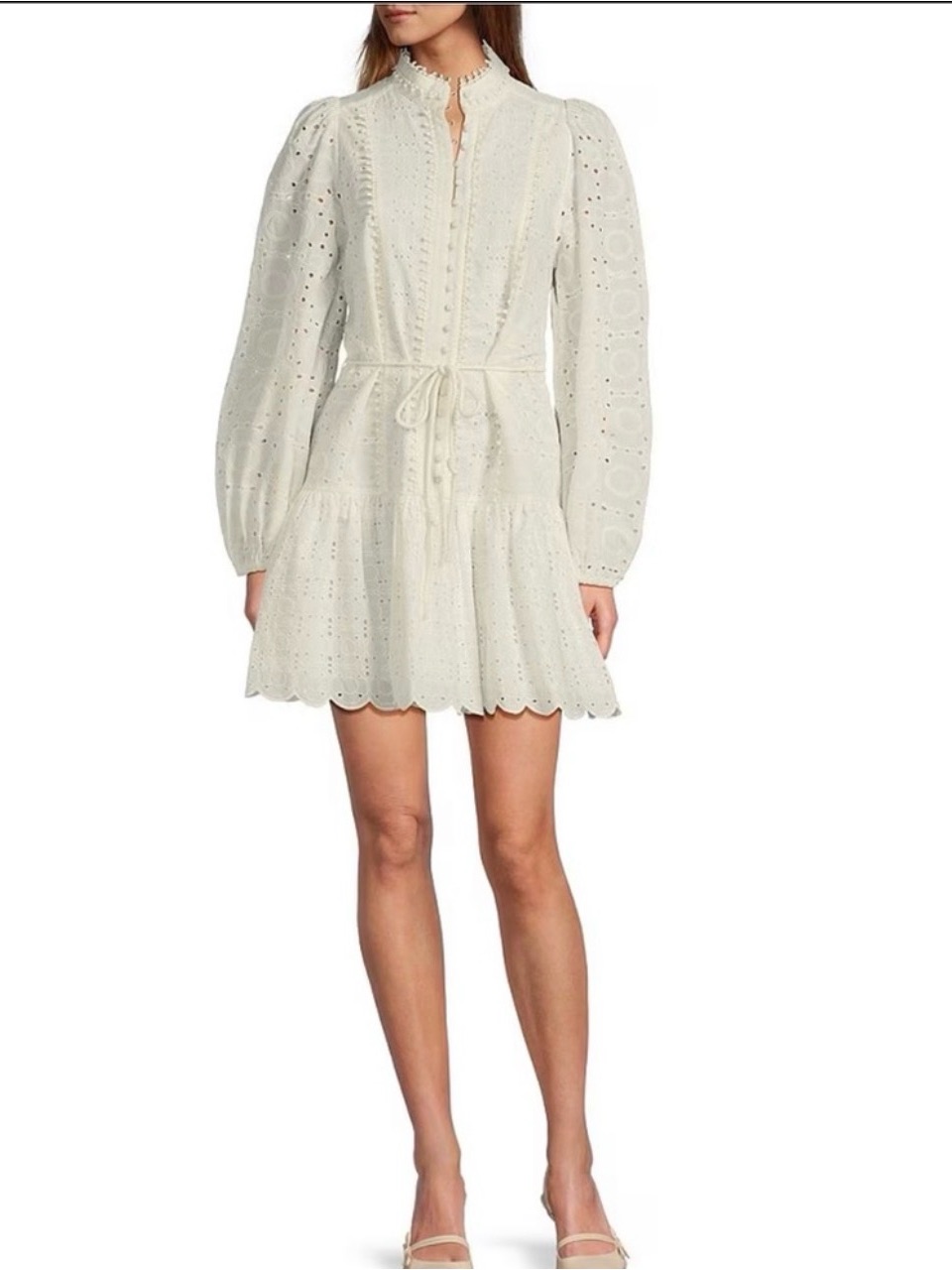 Antonio Melani Ivory Eyelet Tie-Waist Mini Dress